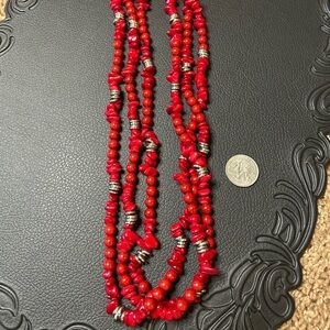 Red and Silver turquoise Beaded Necklace